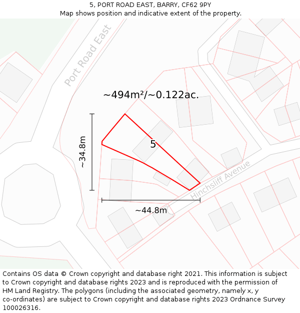 5, PORT ROAD EAST, BARRY, CF62 9PY: Plot and title map