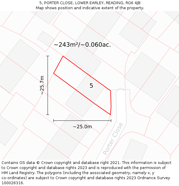 5, PORTER CLOSE, LOWER EARLEY, READING, RG6 4JB: Plot and title map