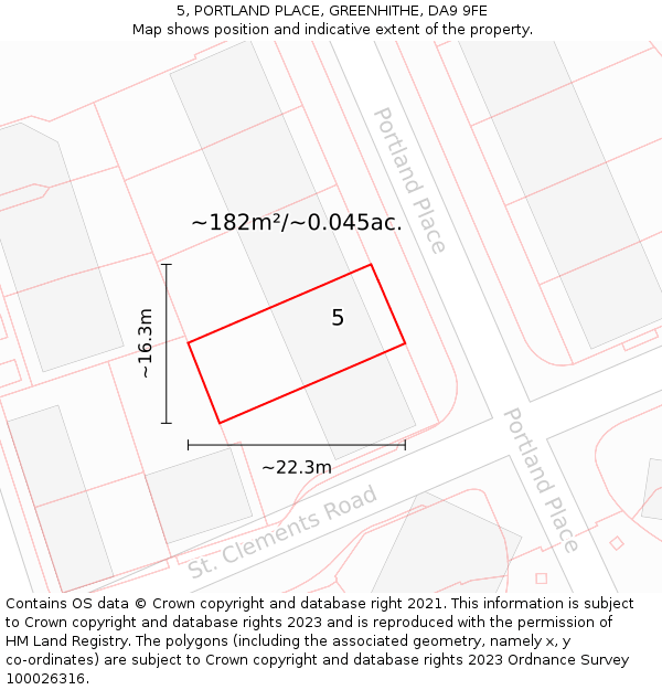 5, PORTLAND PLACE, GREENHITHE, DA9 9FE: Plot and title map