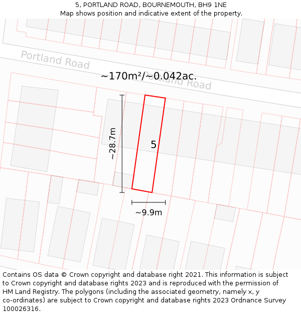 5, PORTLAND ROAD, BOURNEMOUTH, BH9 1NE: Plot and title map