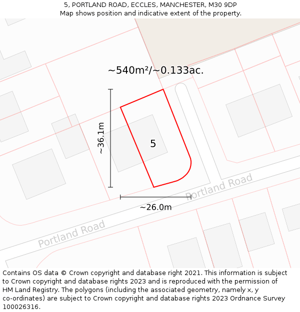 5, PORTLAND ROAD, ECCLES, MANCHESTER, M30 9DP: Plot and title map