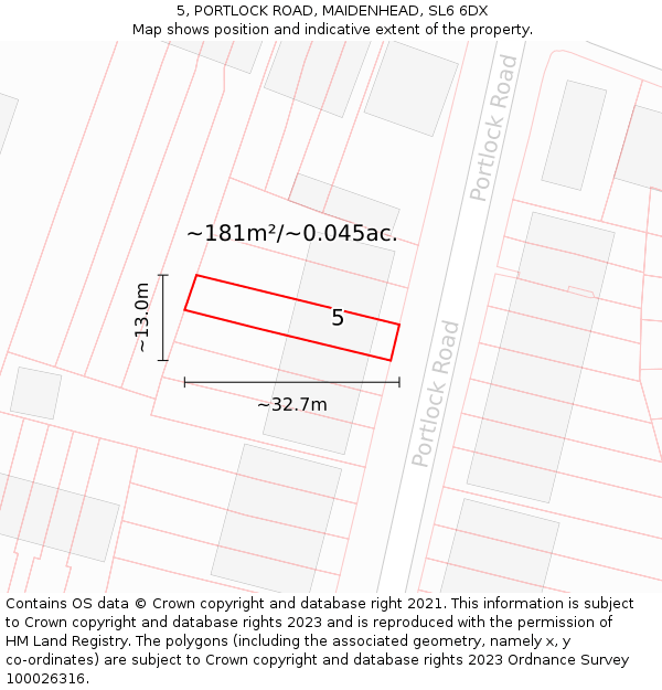 5, PORTLOCK ROAD, MAIDENHEAD, SL6 6DX: Plot and title map
