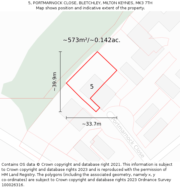 5, PORTMARNOCK CLOSE, BLETCHLEY, MILTON KEYNES, MK3 7TH: Plot and title map