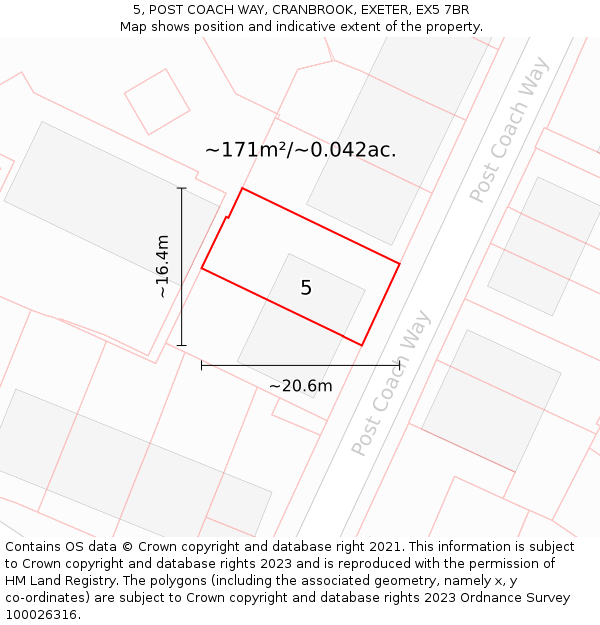 5, POST COACH WAY, CRANBROOK, EXETER, EX5 7BR: Plot and title map