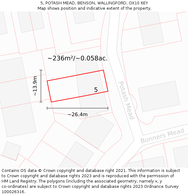 5, POTASH MEAD, BENSON, WALLINGFORD, OX10 6EY: Plot and title map