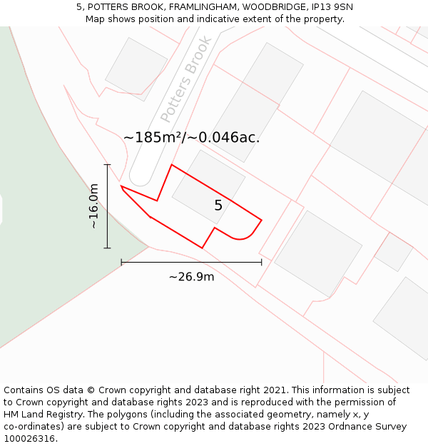 5, POTTERS BROOK, FRAMLINGHAM, WOODBRIDGE, IP13 9SN: Plot and title map