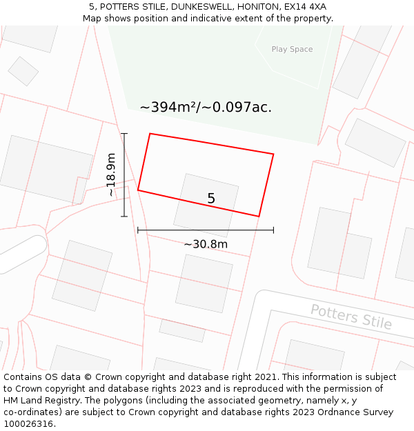 5, POTTERS STILE, DUNKESWELL, HONITON, EX14 4XA: Plot and title map