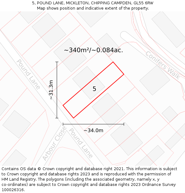 5, POUND LANE, MICKLETON, CHIPPING CAMPDEN, GL55 6RW: Plot and title map