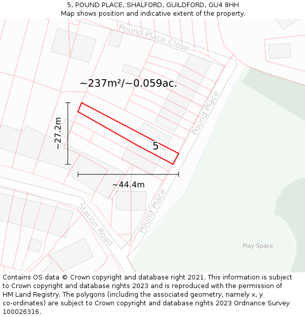 5, POUND PLACE, SHALFORD, GUILDFORD, GU4 8HH: Plot and title map