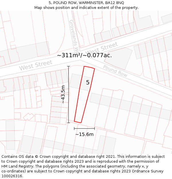 5, POUND ROW, WARMINSTER, BA12 8NQ: Plot and title map