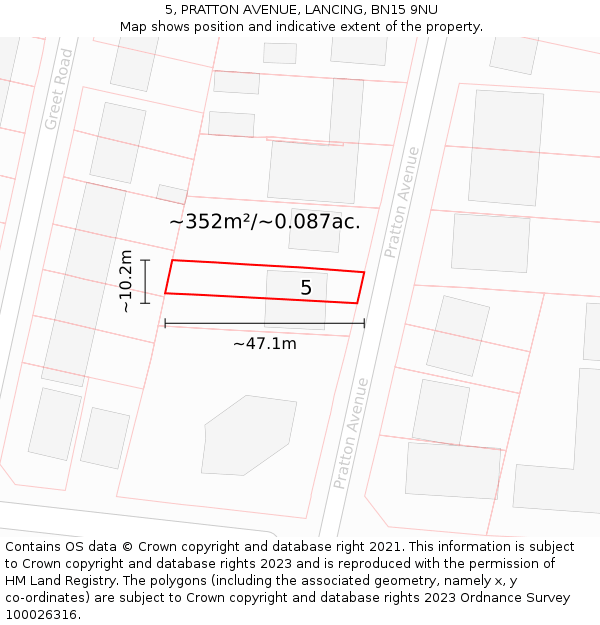 5, PRATTON AVENUE, LANCING, BN15 9NU: Plot and title map
