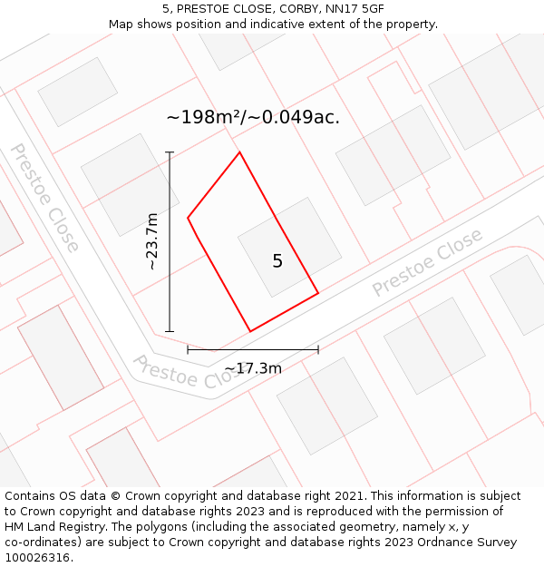 5, PRESTOE CLOSE, CORBY, NN17 5GF: Plot and title map