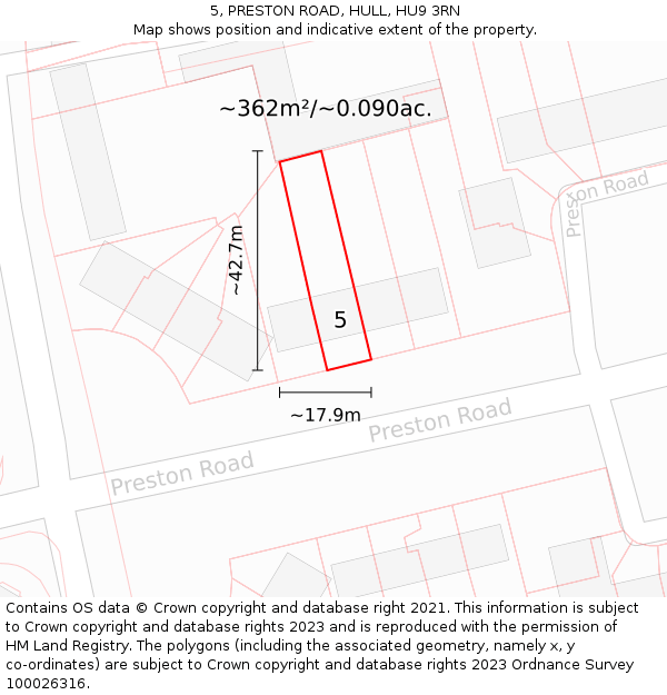 5, PRESTON ROAD, HULL, HU9 3RN: Plot and title map