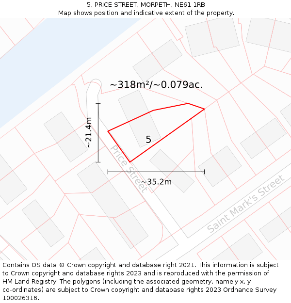 5, PRICE STREET, MORPETH, NE61 1RB: Plot and title map