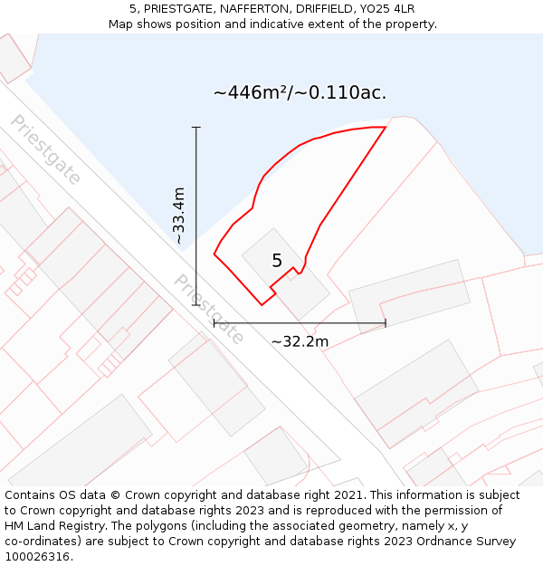 5, PRIESTGATE, NAFFERTON, DRIFFIELD, YO25 4LR: Plot and title map