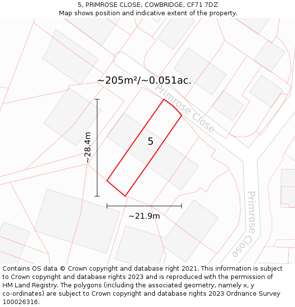 5, PRIMROSE CLOSE, COWBRIDGE, CF71 7DZ: Plot and title map