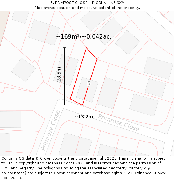 5, PRIMROSE CLOSE, LINCOLN, LN5 9XA: Plot and title map