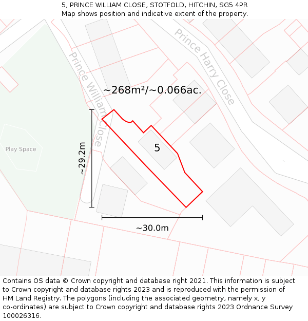 5, PRINCE WILLIAM CLOSE, STOTFOLD, HITCHIN, SG5 4PR: Plot and title map