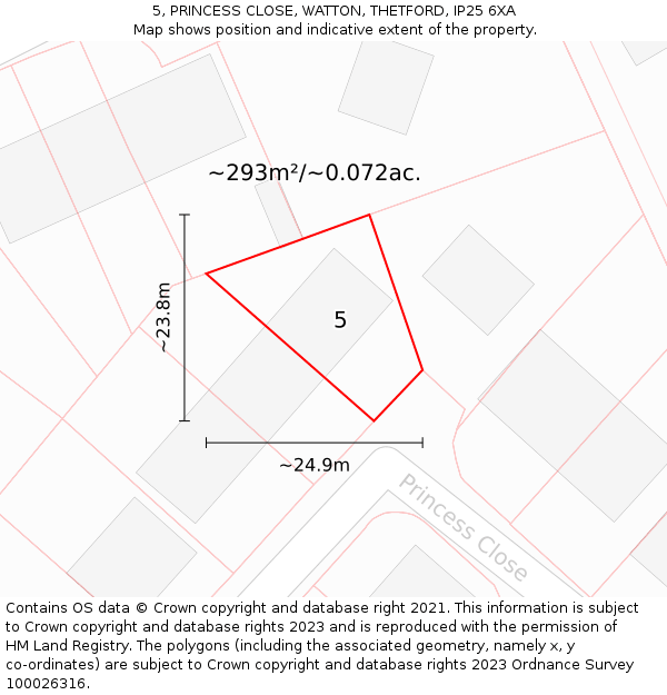 5, PRINCESS CLOSE, WATTON, THETFORD, IP25 6XA: Plot and title map