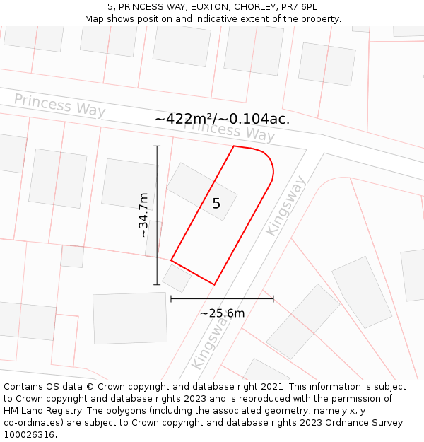 5, PRINCESS WAY, EUXTON, CHORLEY, PR7 6PL: Plot and title map