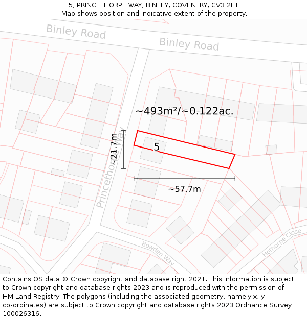 5, PRINCETHORPE WAY, BINLEY, COVENTRY, CV3 2HE: Plot and title map