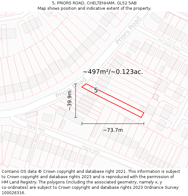 5, PRIORS ROAD, CHELTENHAM, GL52 5AB: Plot and title map