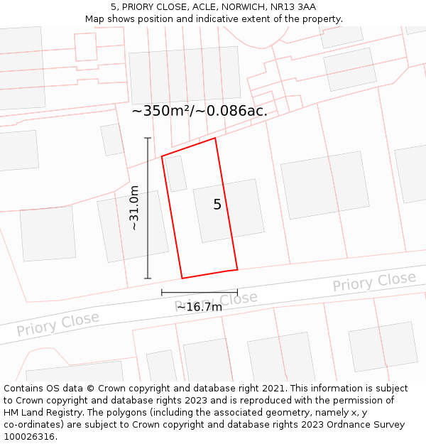 5, PRIORY CLOSE, ACLE, NORWICH, NR13 3AA: Plot and title map