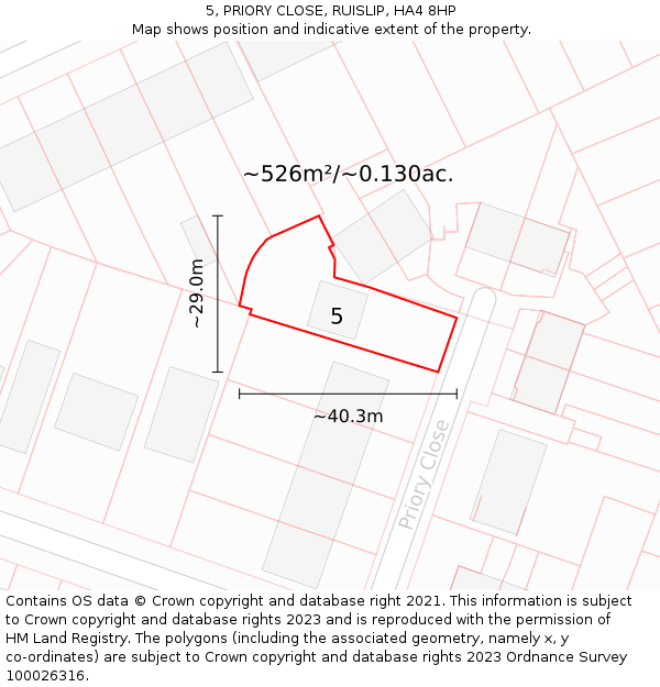 5, PRIORY CLOSE, RUISLIP, HA4 8HP: Plot and title map