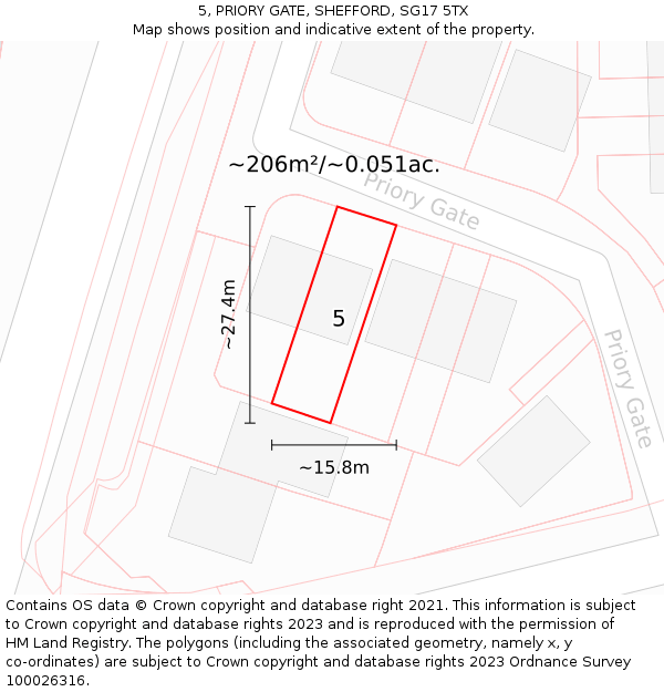 5, PRIORY GATE, SHEFFORD, SG17 5TX: Plot and title map