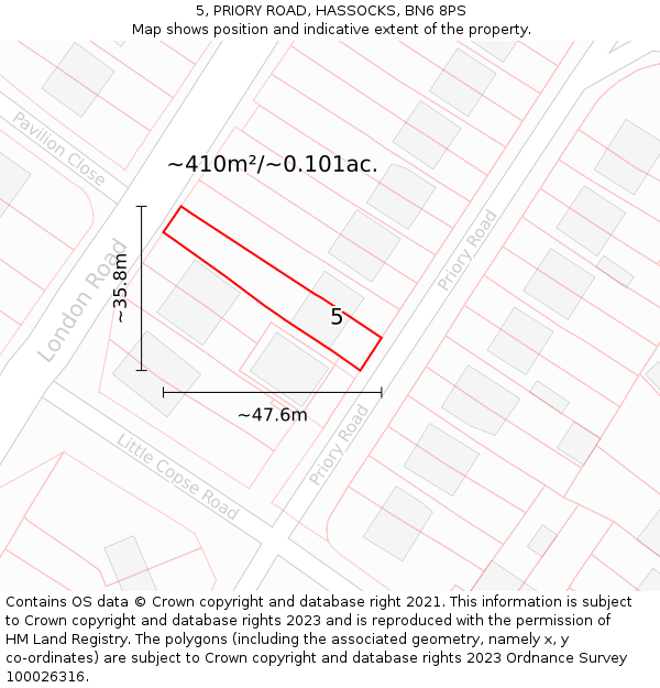 5, PRIORY ROAD, HASSOCKS, BN6 8PS: Plot and title map