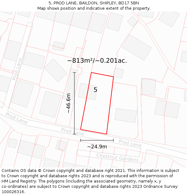 5, PROD LANE, BAILDON, SHIPLEY, BD17 5BN: Plot and title map