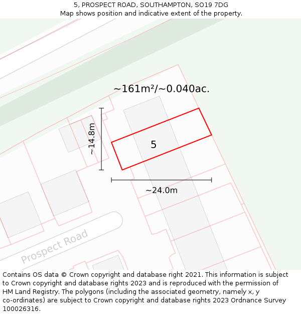 5, PROSPECT ROAD, SOUTHAMPTON, SO19 7DG: Plot and title map