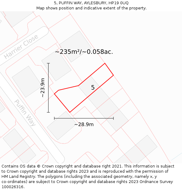 5, PUFFIN WAY, AYLESBURY, HP19 0UQ: Plot and title map