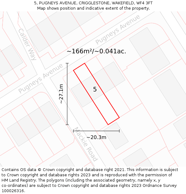 5, PUGNEYS AVENUE, CRIGGLESTONE, WAKEFIELD, WF4 3FT: Plot and title map