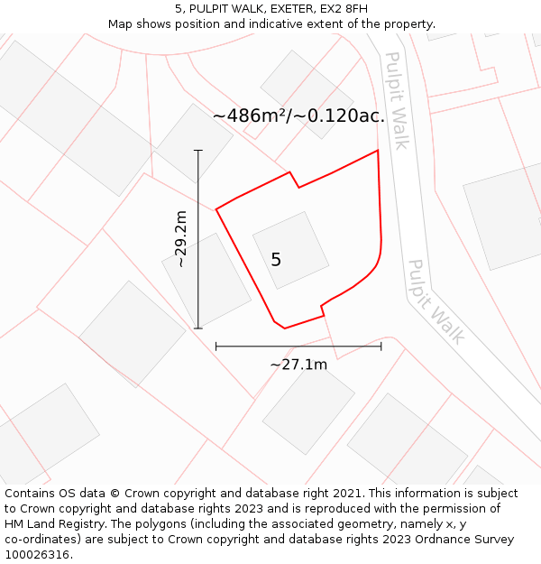5, PULPIT WALK, EXETER, EX2 8FH: Plot and title map