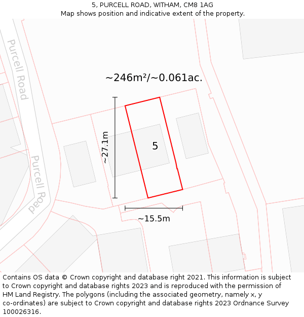 5, PURCELL ROAD, WITHAM, CM8 1AG: Plot and title map