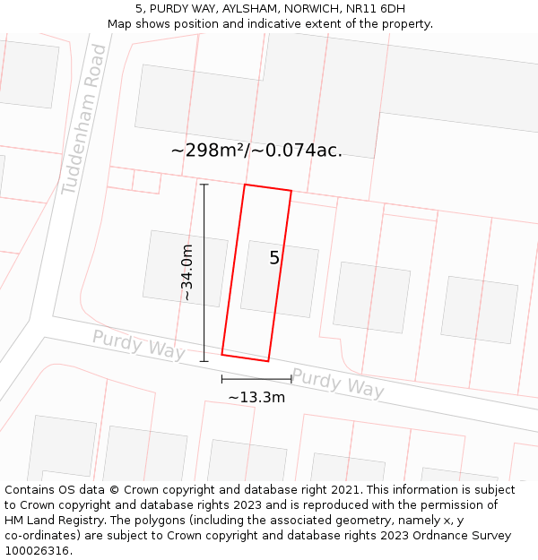5, PURDY WAY, AYLSHAM, NORWICH, NR11 6DH: Plot and title map