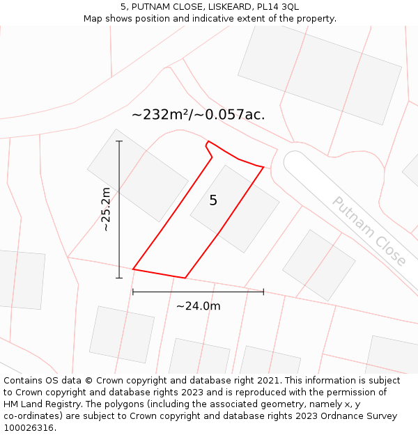 5, PUTNAM CLOSE, LISKEARD, PL14 3QL: Plot and title map