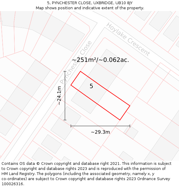 5, PYNCHESTER CLOSE, UXBRIDGE, UB10 8JY: Plot and title map