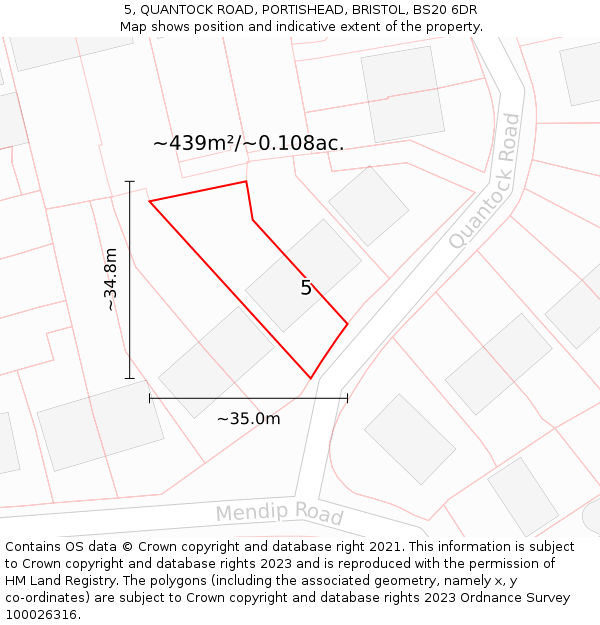5, QUANTOCK ROAD, PORTISHEAD, BRISTOL, BS20 6DR: Plot and title map