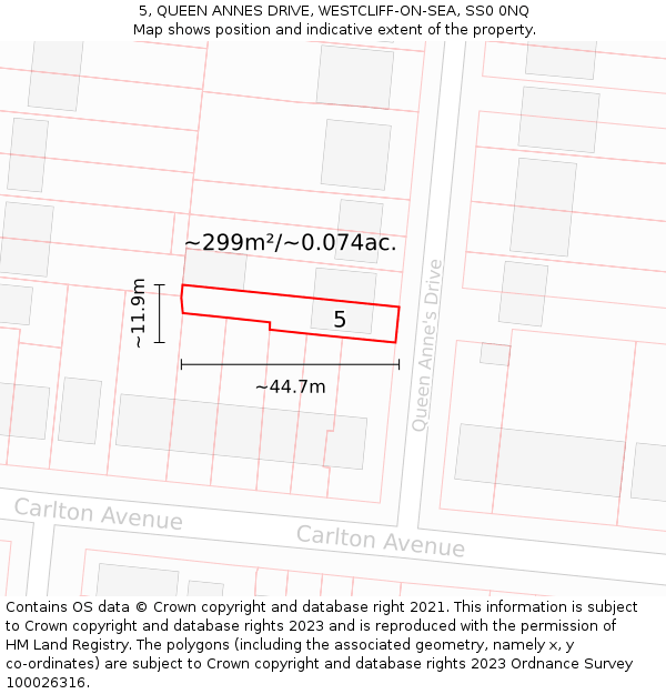 5, QUEEN ANNES DRIVE, WESTCLIFF-ON-SEA, SS0 0NQ: Plot and title map