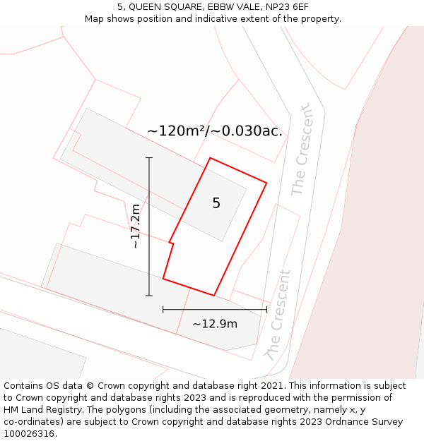 5, QUEEN SQUARE, EBBW VALE, NP23 6EF: Plot and title map