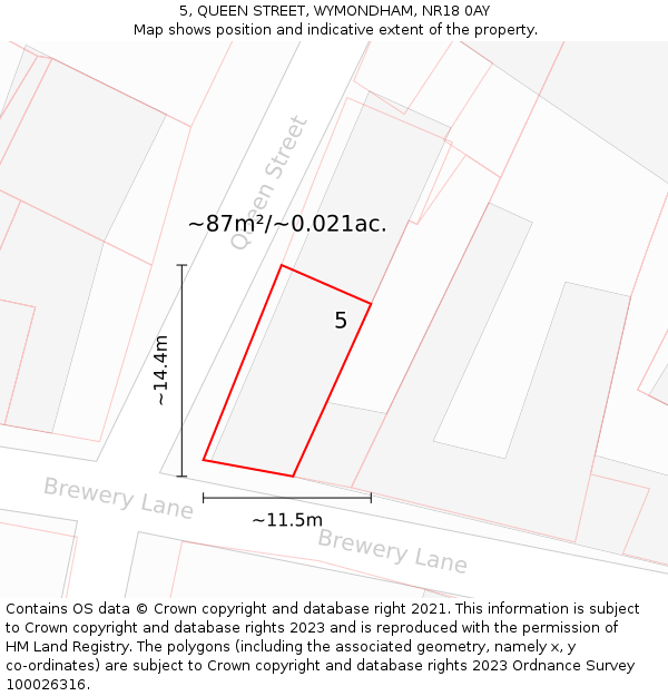 5, QUEEN STREET, WYMONDHAM, NR18 0AY: Plot and title map