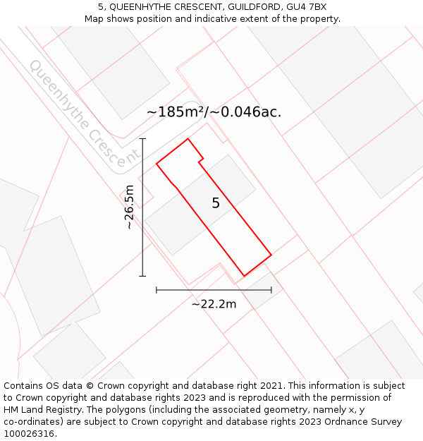 5, QUEENHYTHE CRESCENT, GUILDFORD, GU4 7BX: Plot and title map