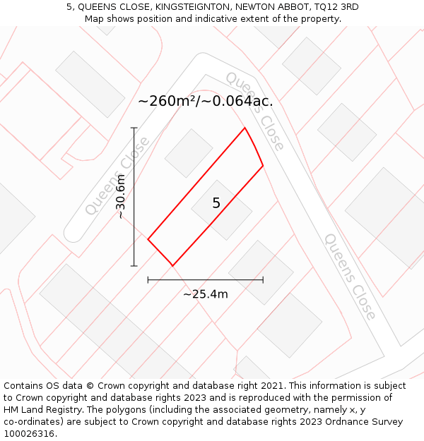 5, QUEENS CLOSE, KINGSTEIGNTON, NEWTON ABBOT, TQ12 3RD: Plot and title map