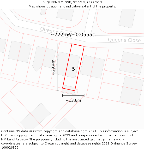 5, QUEENS CLOSE, ST IVES, PE27 5QD: Plot and title map