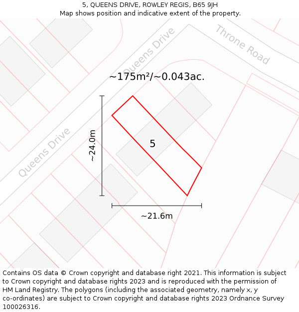 5, QUEENS DRIVE, ROWLEY REGIS, B65 9JH: Plot and title map