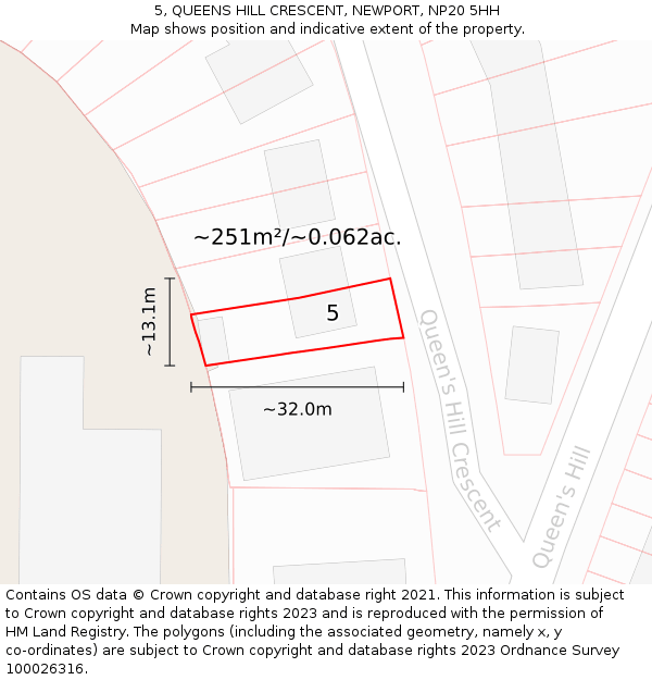 5, QUEENS HILL CRESCENT, NEWPORT, NP20 5HH: Plot and title map