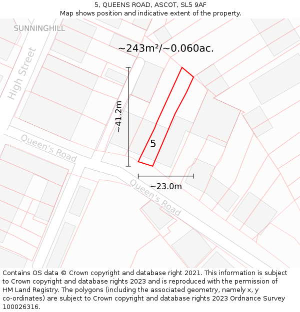 5, QUEENS ROAD, ASCOT, SL5 9AF: Plot and title map