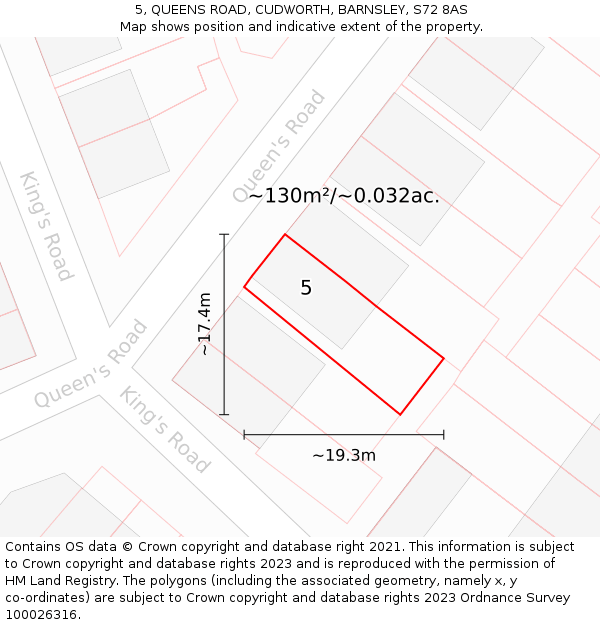5, QUEENS ROAD, CUDWORTH, BARNSLEY, S72 8AS: Plot and title map